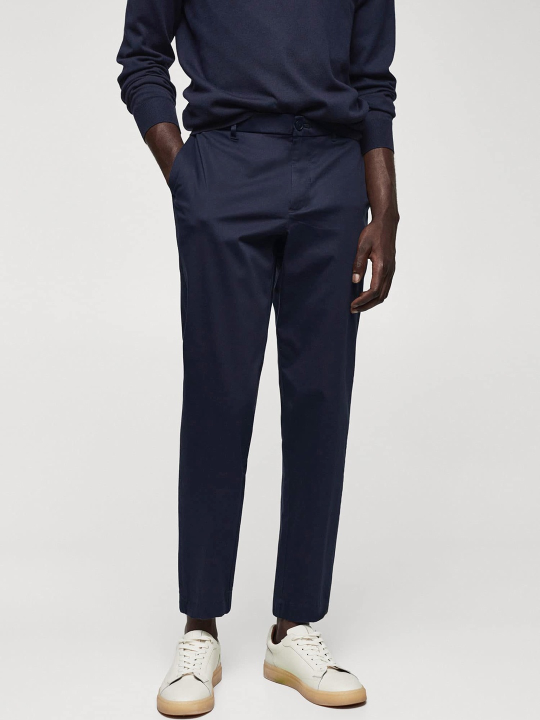 

MANGO MAN Solid Trousers, Navy blue