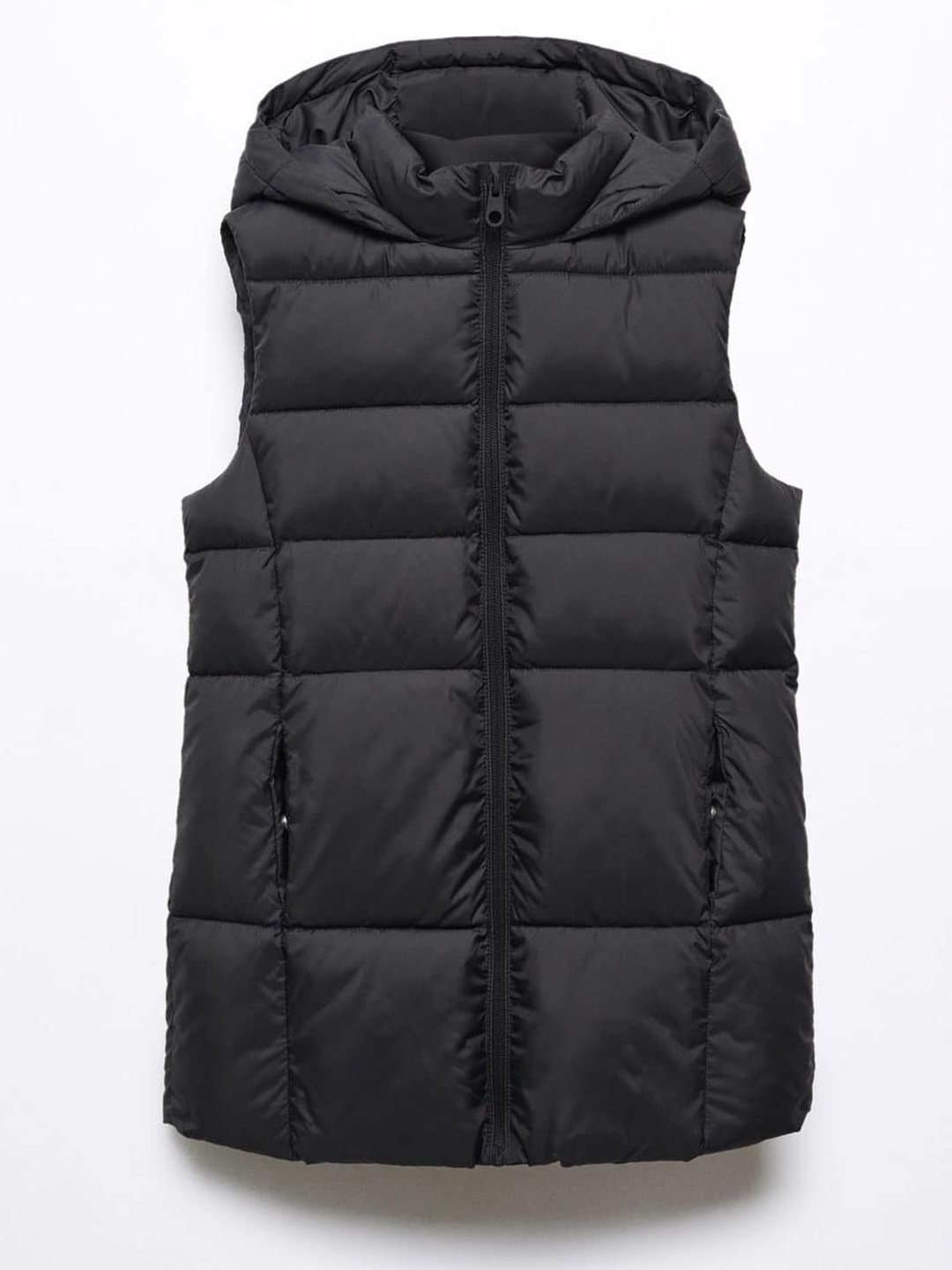 

Mango Kids Girls Longline Hooded Padded Gilet Jacket, Black