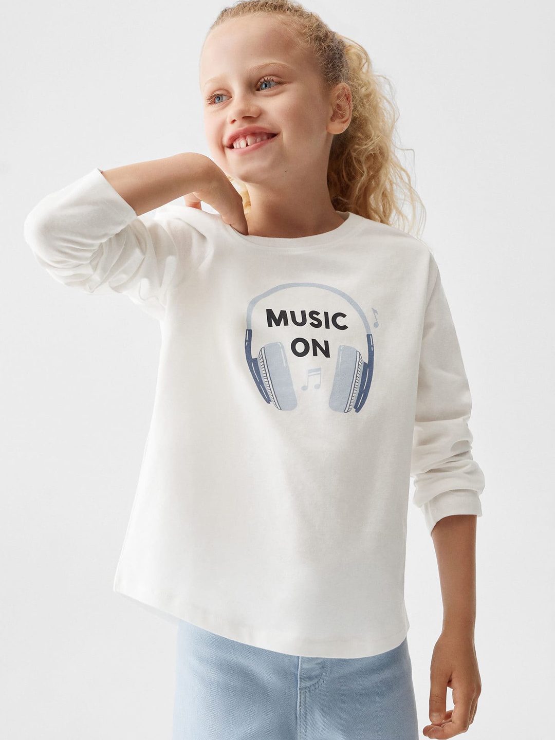

Mango Kids Girls Pure Cotton Graphic Printed T-shirt, White