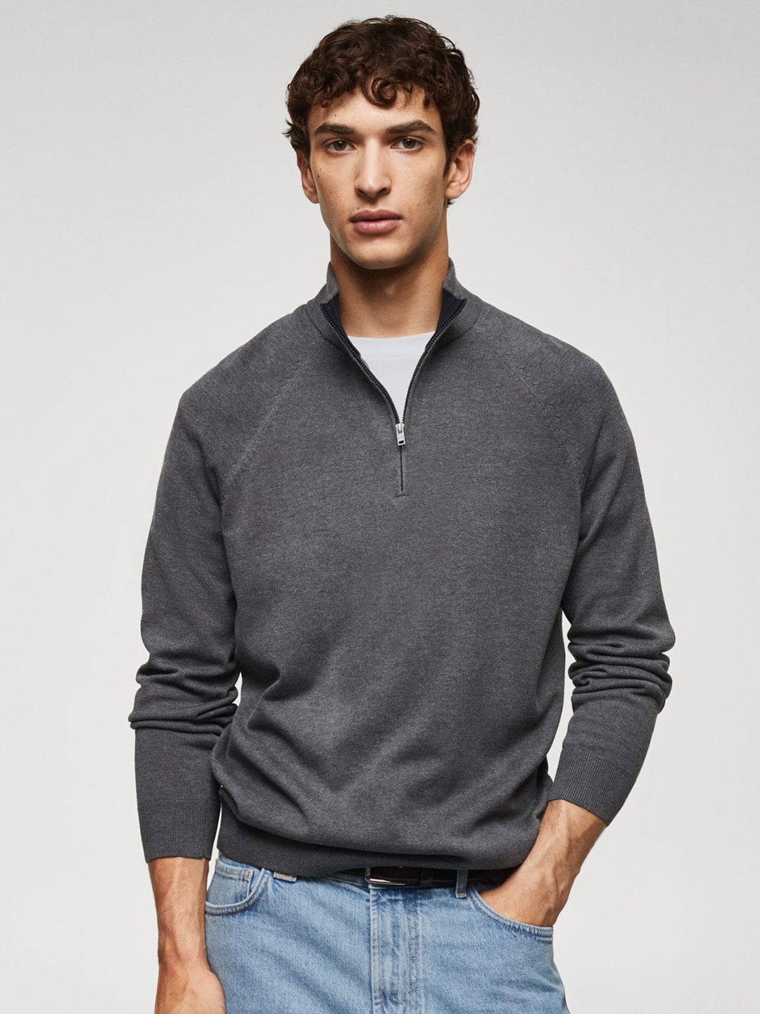 

MANGO MAN Solid Pullover, Charcoal