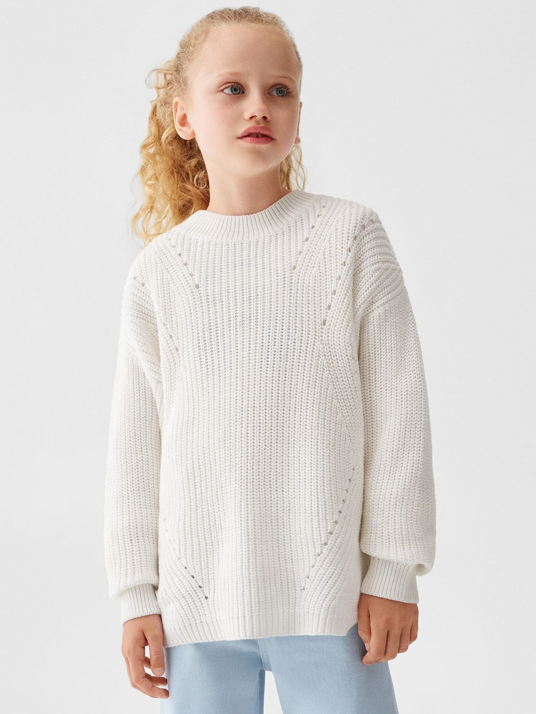 

Mango Kids Girls Ribbed Pure Cotton Pullover, White
