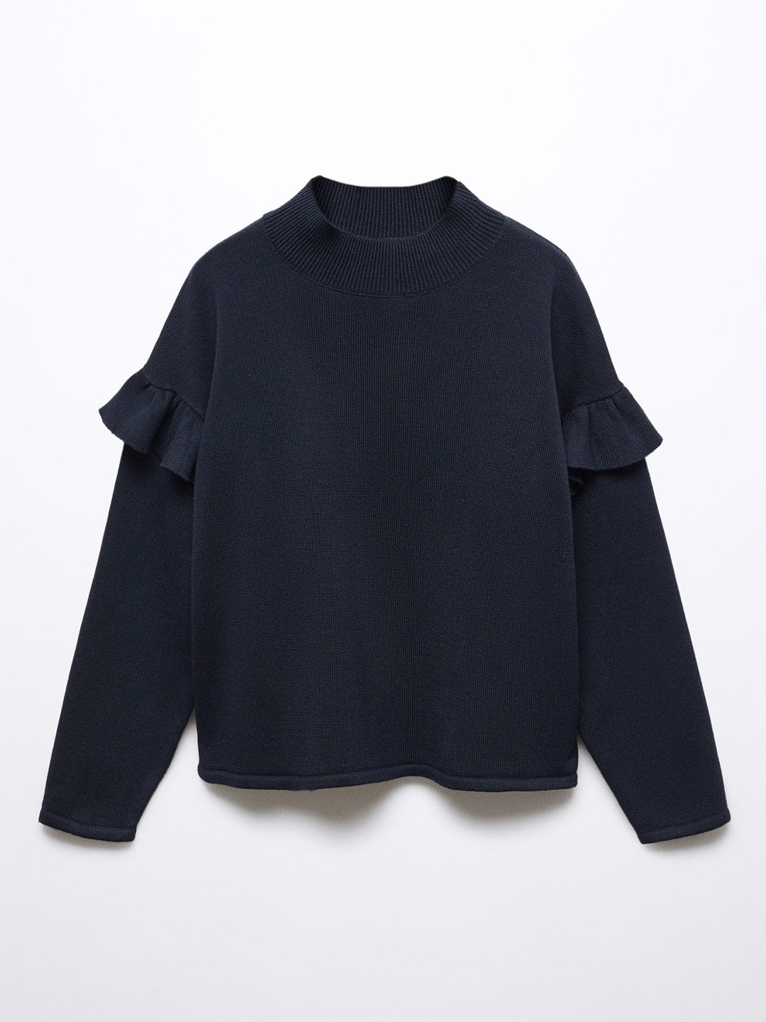 

Mango Kids Girls Turtle Neck Pullover with Ruffled Detail, Navy blue