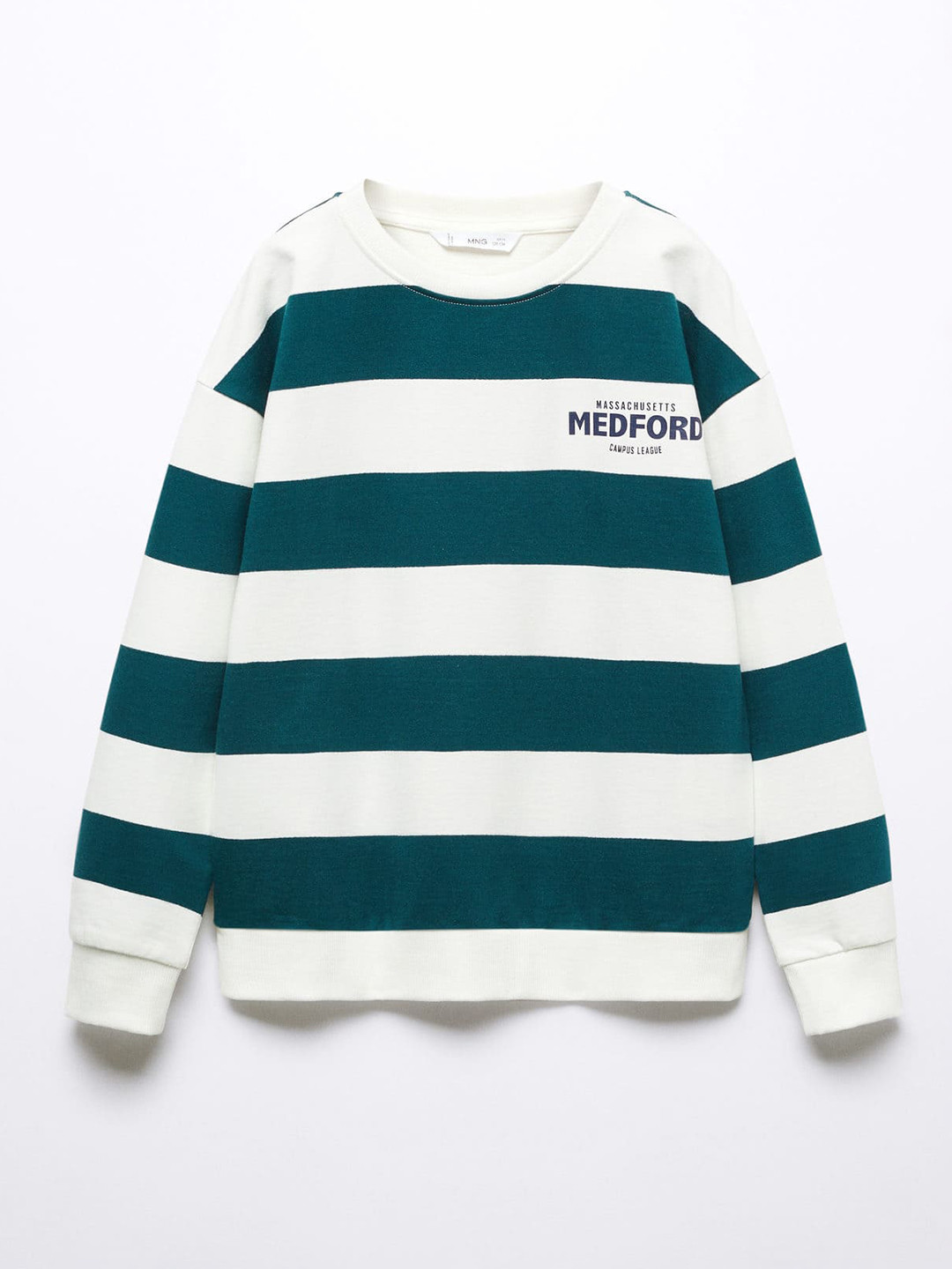 

Mango Kids Boys Cotton Striped Round Neck Sweatshirt, White