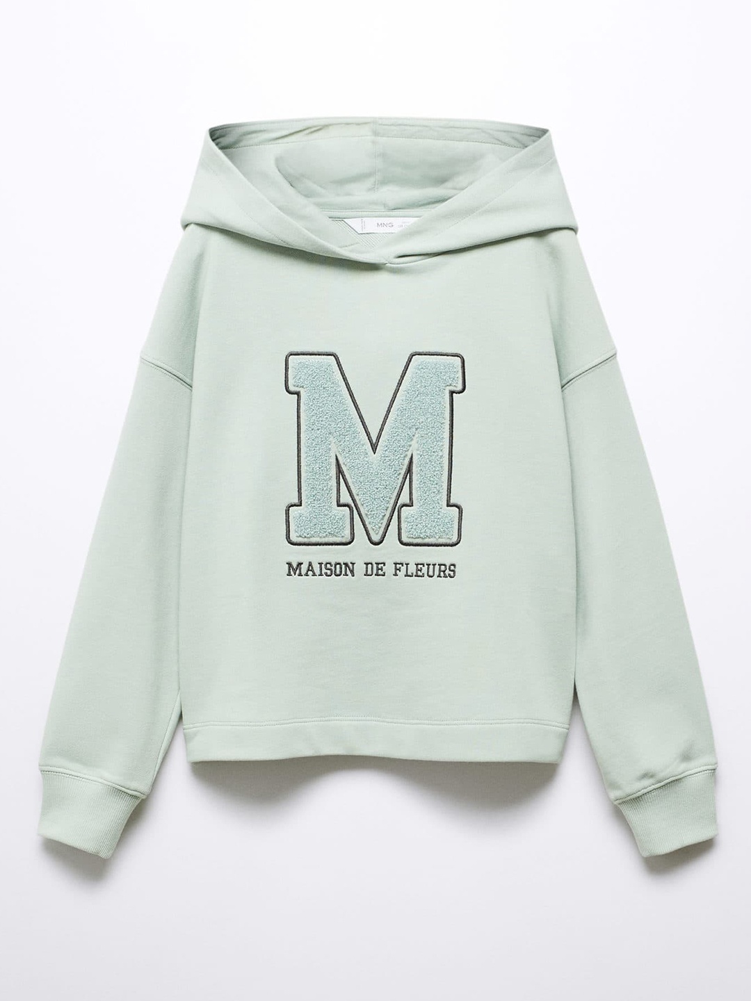 

Mango Kids Girls Typography Embroidered Hooded Sweatshirt, Green