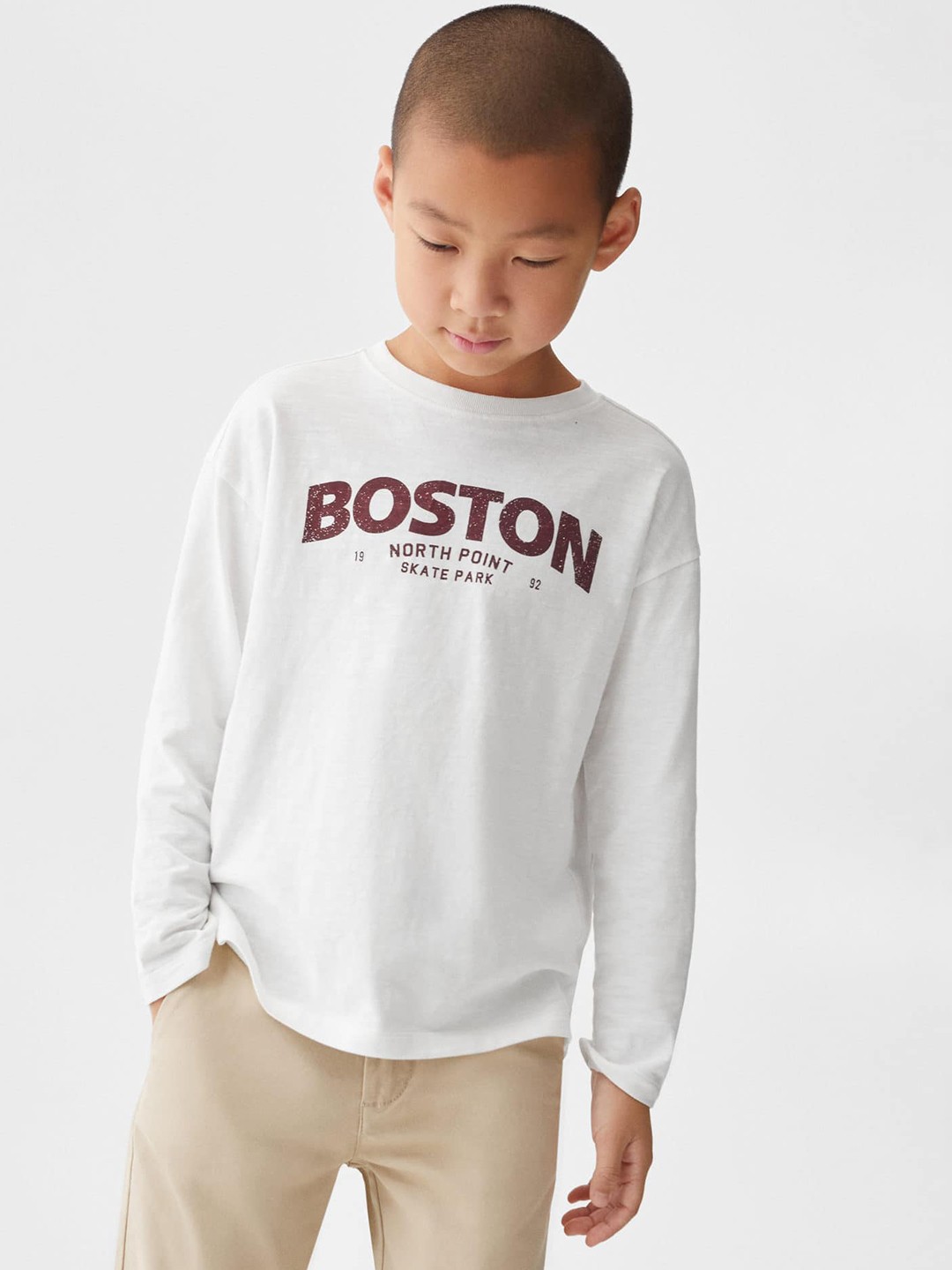 

Mango Kids Boys Typography Printed Pure Cotton T-shirt, White