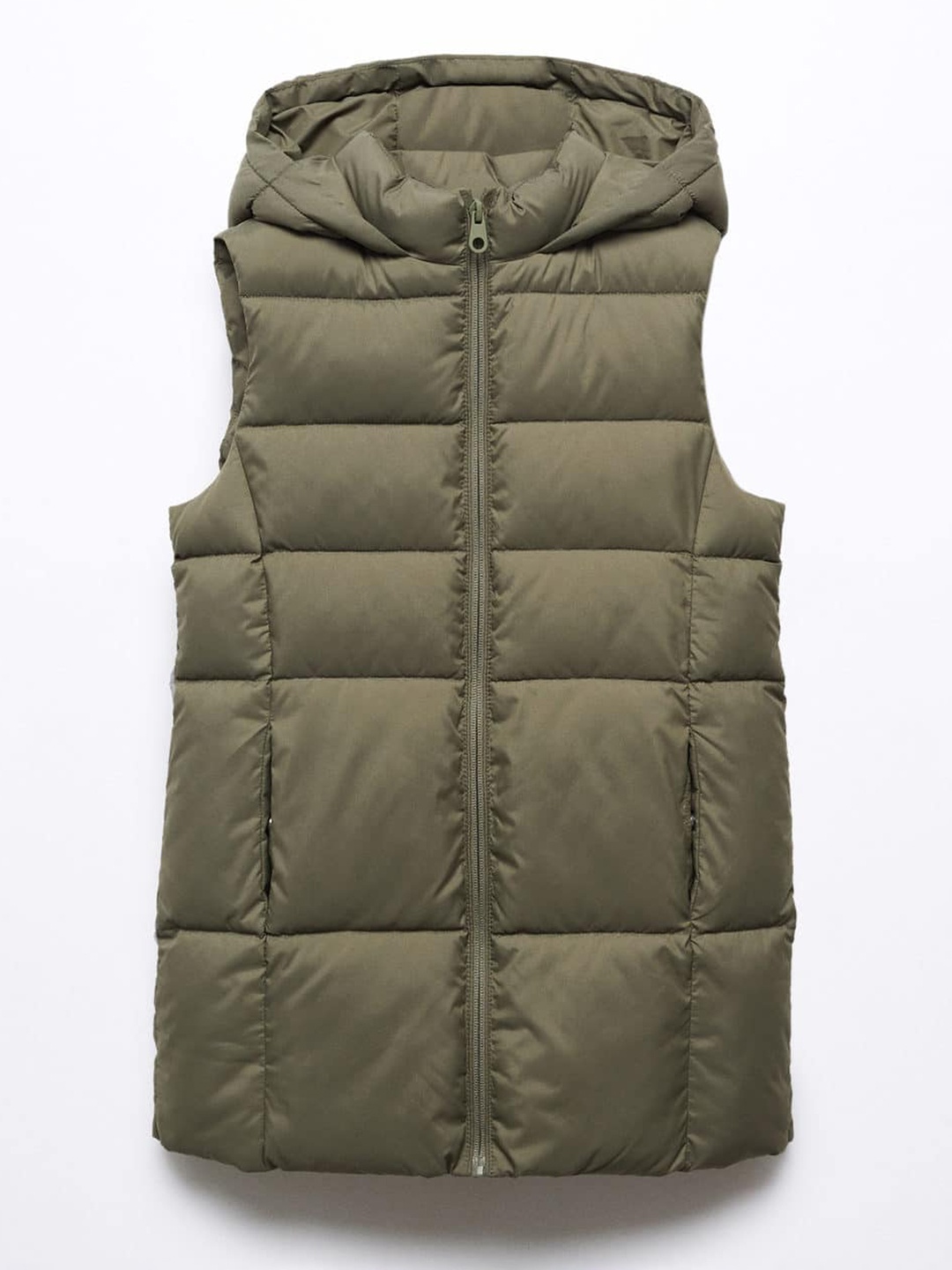 

Mango Kids Girls Longline Padded Gilet Jacket, Olive