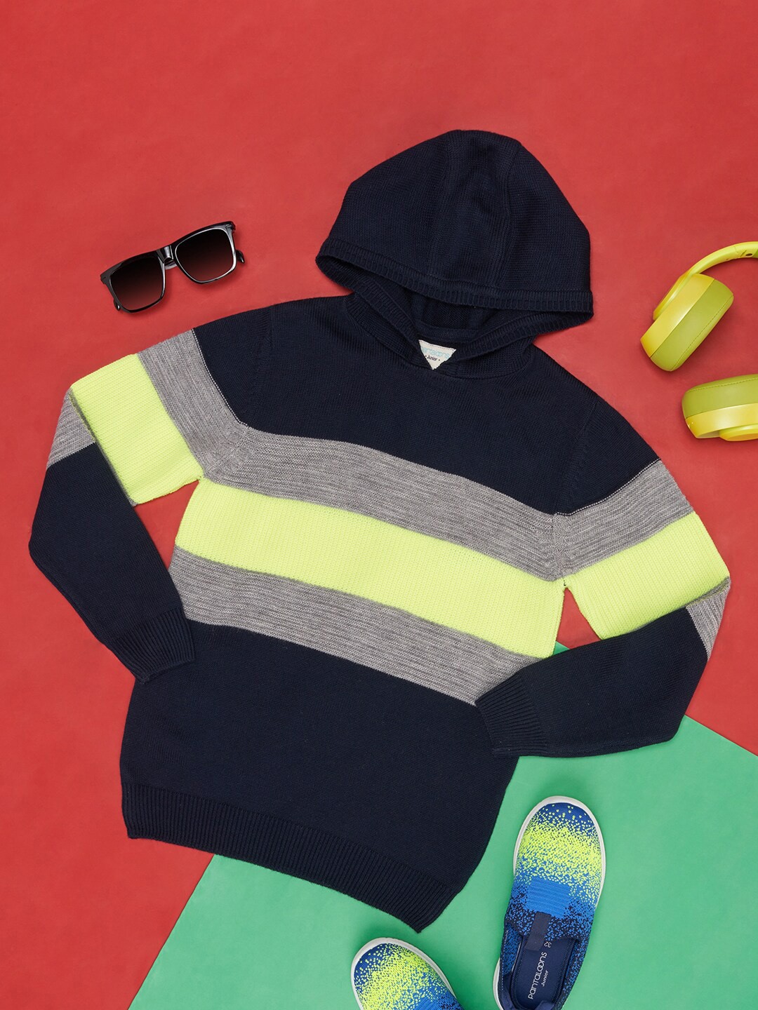 

Pantaloons Junior Boys Striped Pullover Acrylic Sweaters, Navy blue