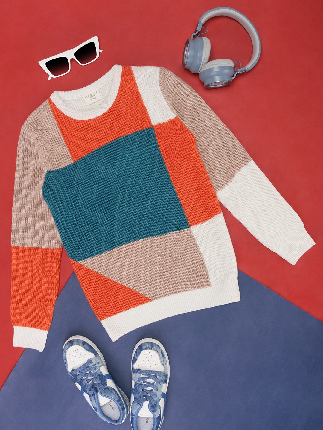 

Pantaloons Junior Boys Colourblocked Acrylic Pullover Sweaters, Orange