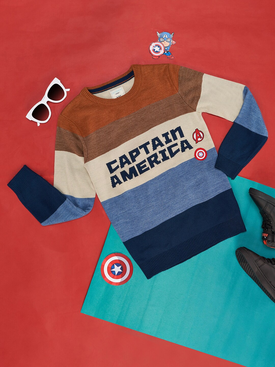

Pantaloons Junior Boys Captain America Cotton Pullover Sweaters, Brown
