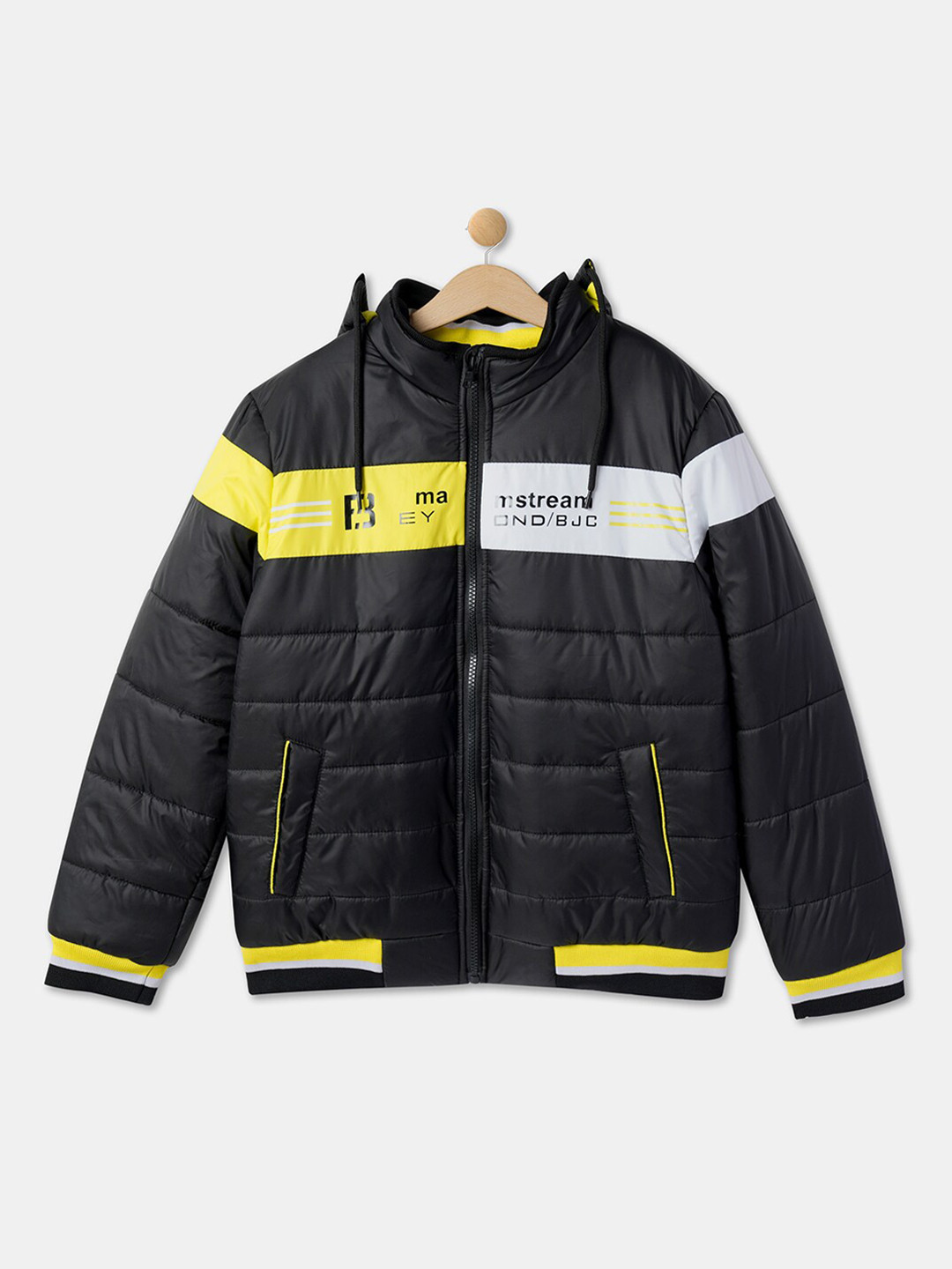 

R&B Boys Black Colourblocked Hooded Padded Jacket