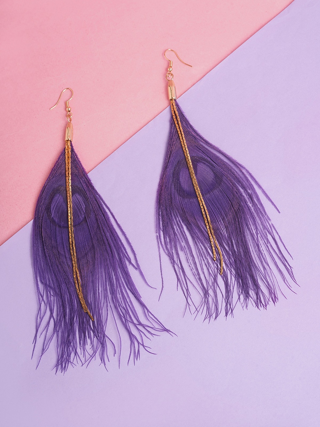 

AQUASTREET Gold-Plated Feather Shaped Drop Earrings, Purple