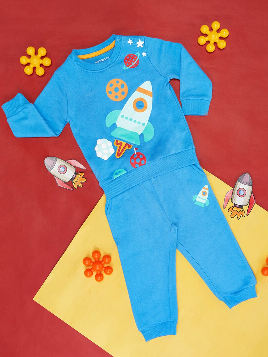 

Pantaloons Baby Infants Boys Printed Pure Cotton Sweatshirt With Joggers, Blue