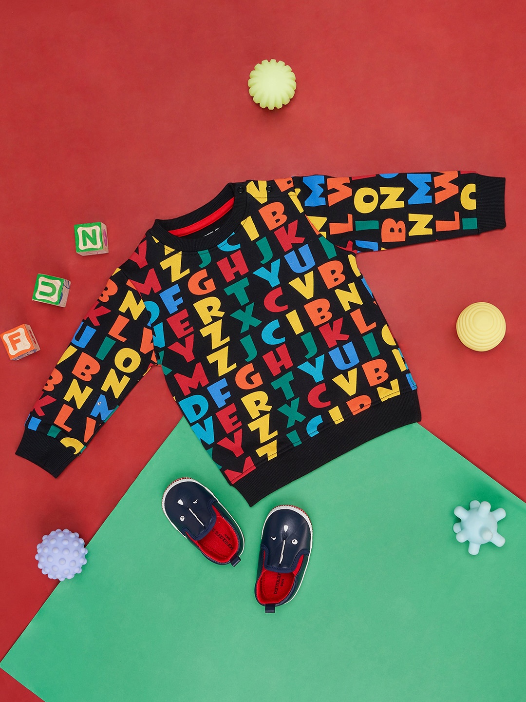 

Pantaloons Baby Boys Typography Printed Cotton Sweatshirt, Black