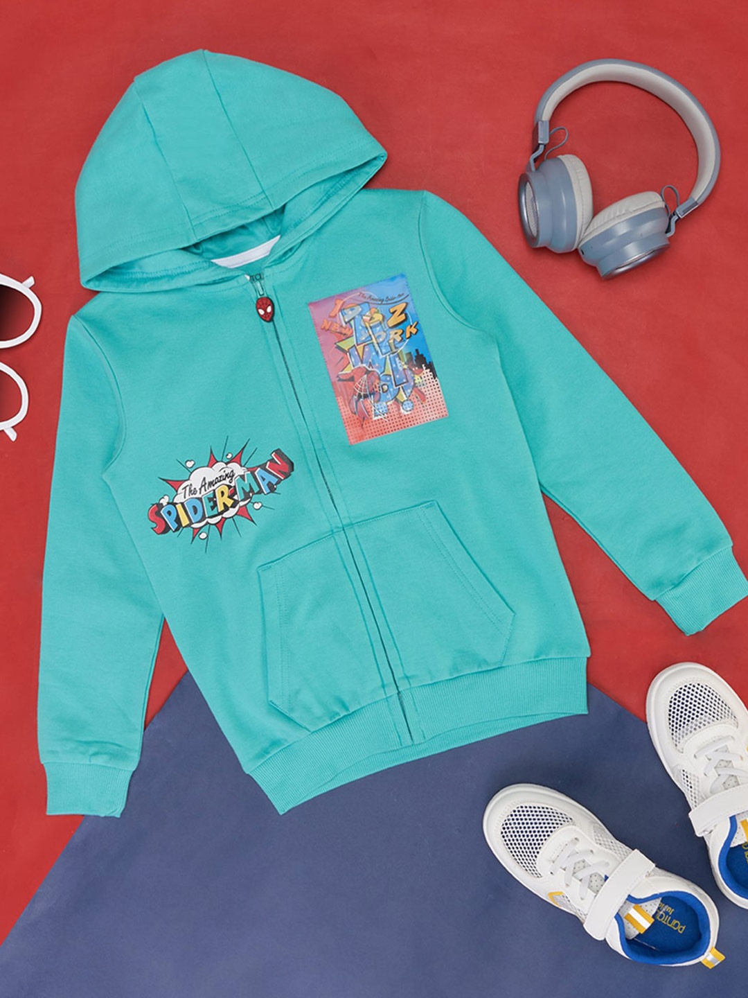 

Pantaloons Junior Boys Graphic Printed Hooded Cotton Pullover Sweatshirt, Green