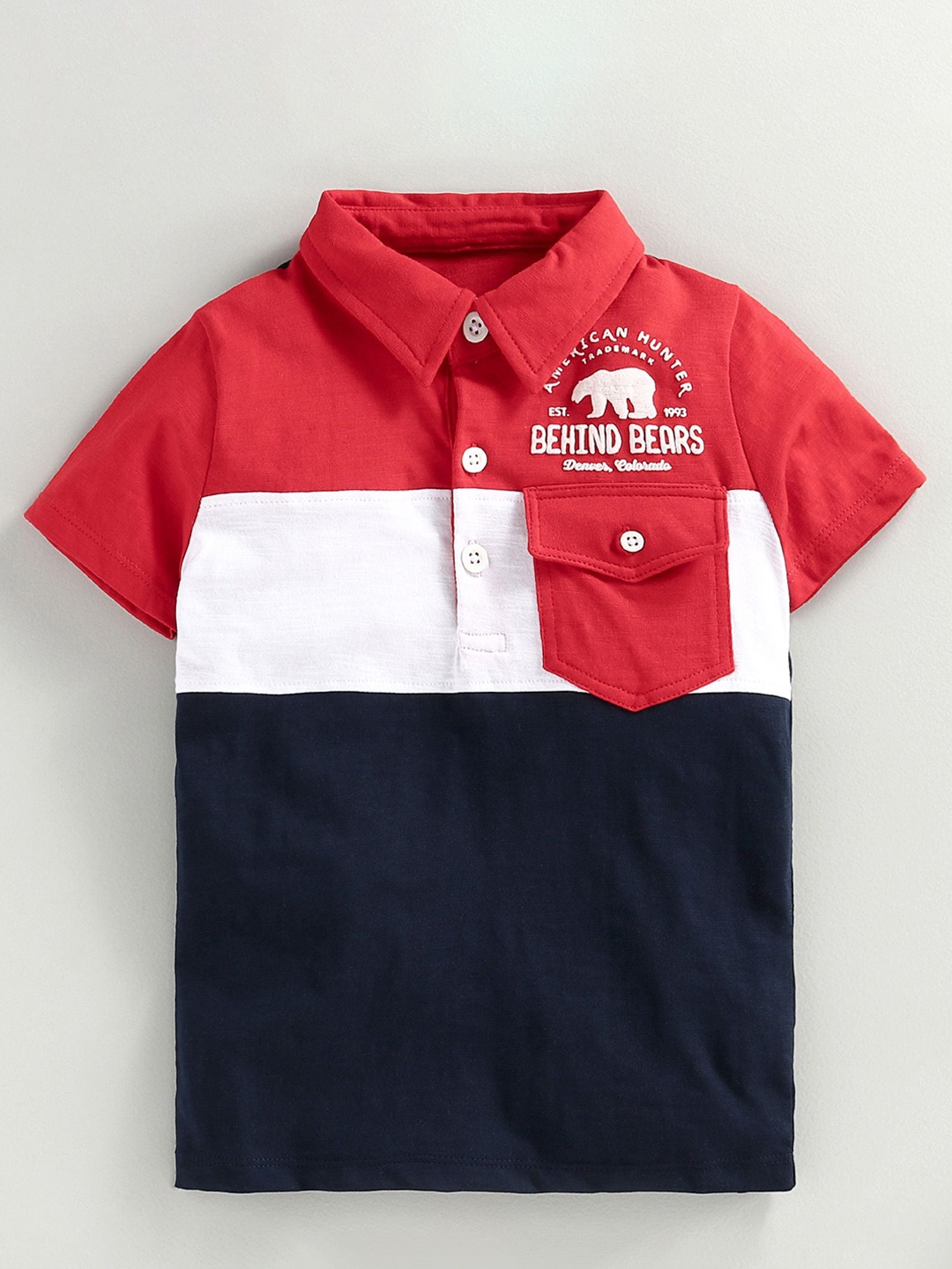 

JusCubs Boys Colourblocked Polo Collar Cotton T-shirt, Navy blue
