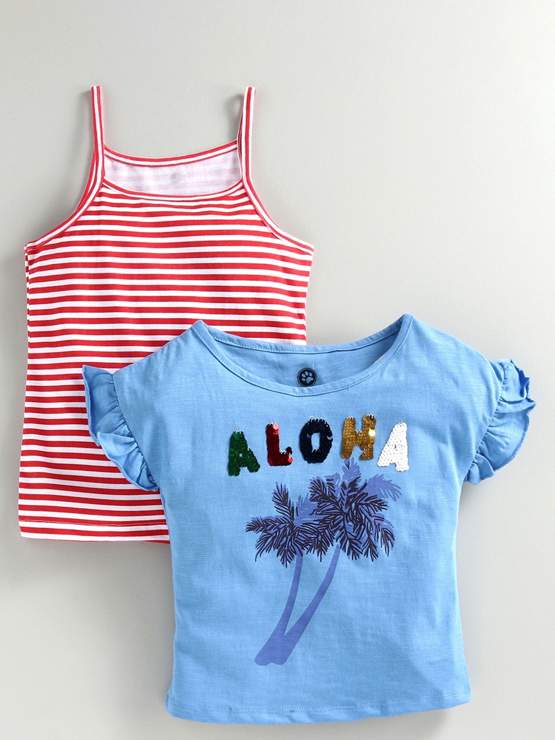 

JusCubs Girls Pack Of 2 Tropical Printed Cotton T-shirt, Blue