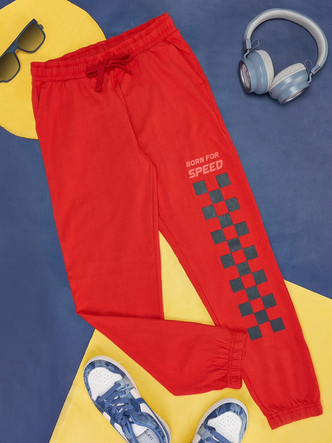 

Pantaloons Junior Boys Graphic Printed Regular Fit Cotton Joggers, Red