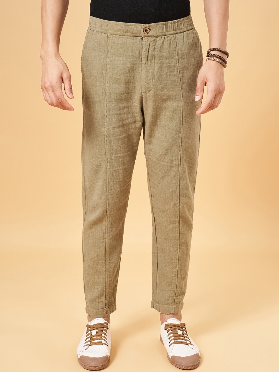 

7 Alt by Pantaloons Men Mid-Rise Cotton Trousers, Olive