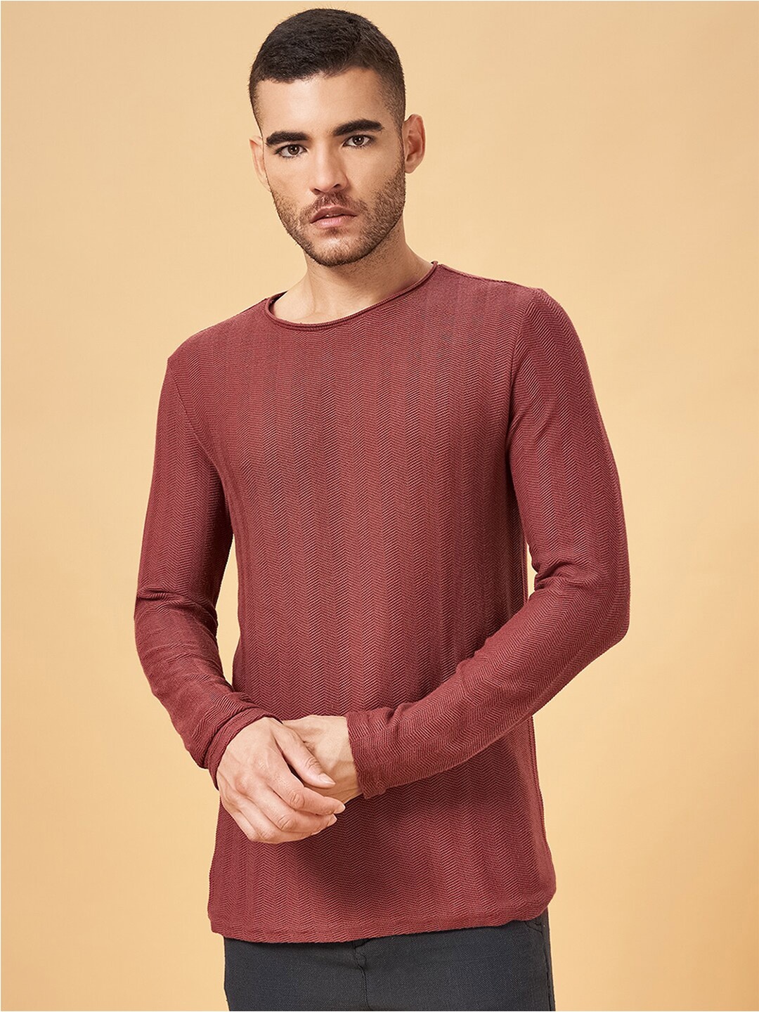 

7 Alt by Pantaloons Round Neck Slim Fit T-Shirt, Brown