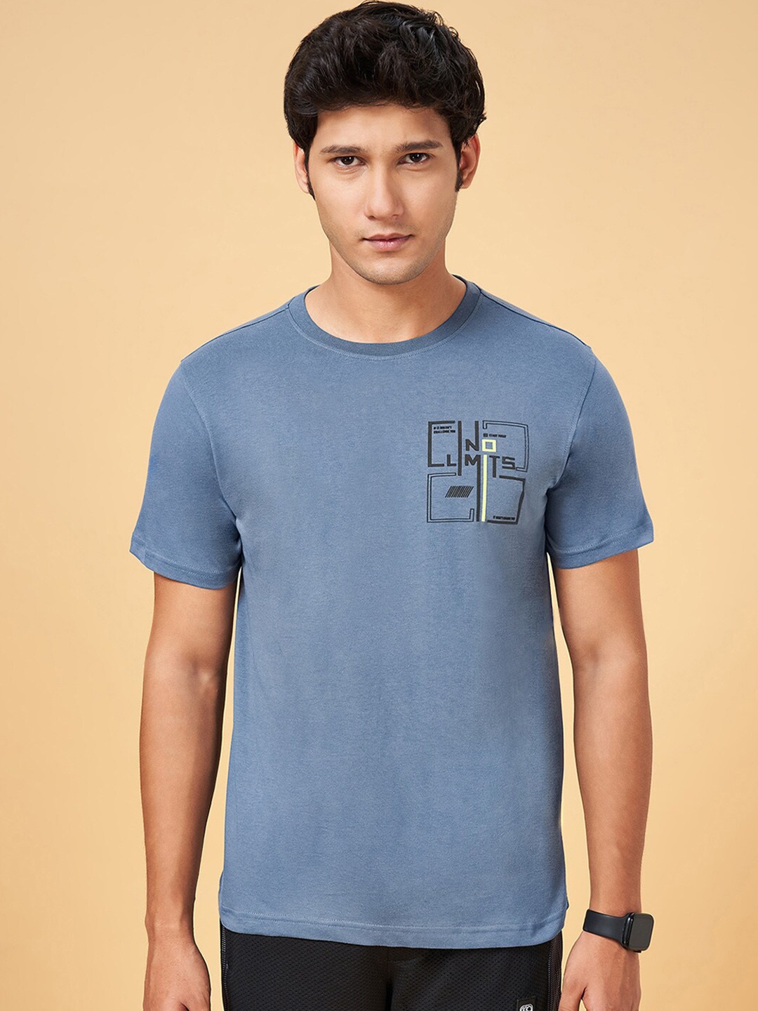 

Ajile by Pantaloons Typography Printed Slim Fit Casual Cotton T-shirt, Blue