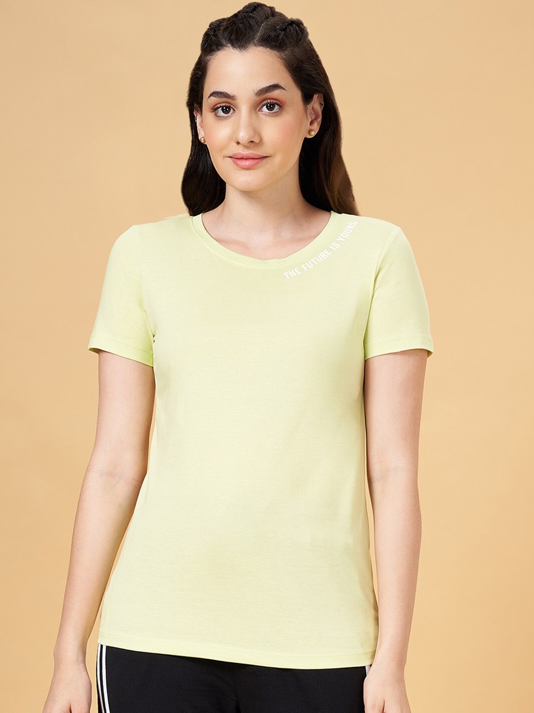 

Ajile by Pantaloons Round Neck Cotton T-Shirt, Lime green