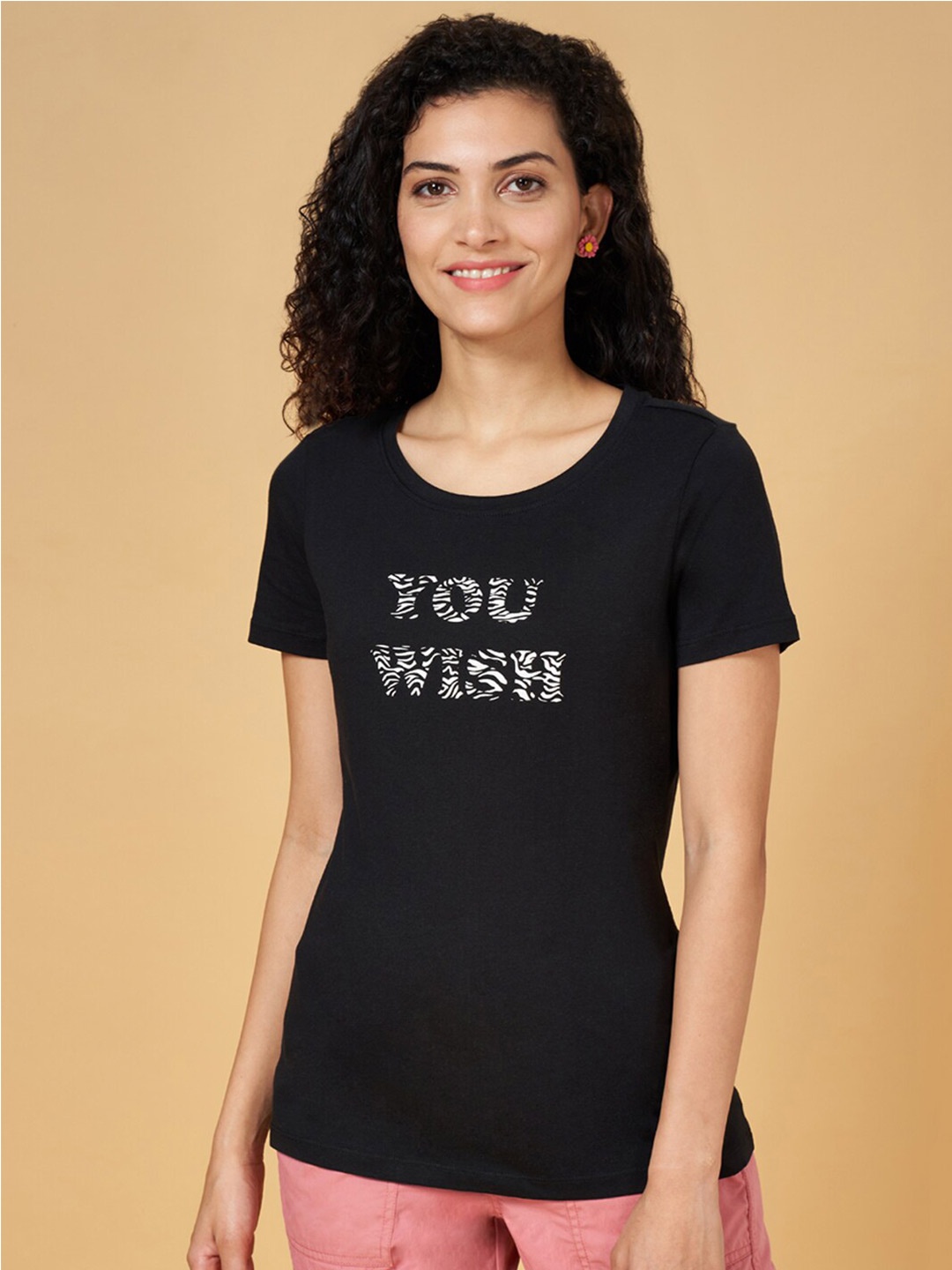 

Honey by Pantaloons Typography Printed Cotton T-shirt, Black