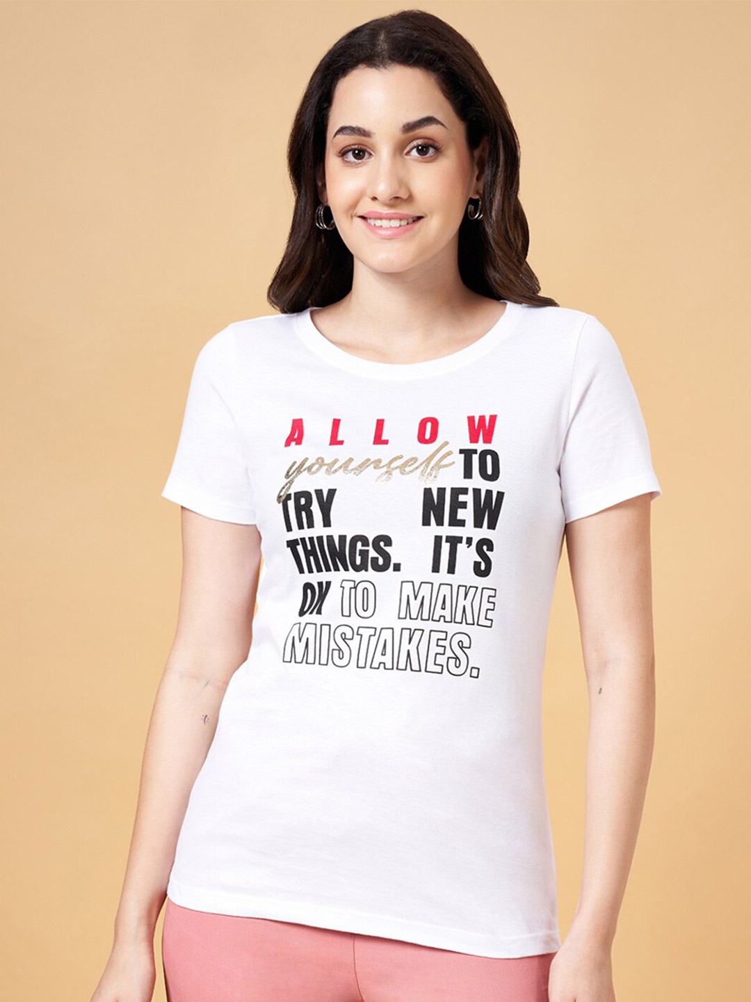 

Honey by Pantaloons Typography Printed Cotton T-Shirt, Off white