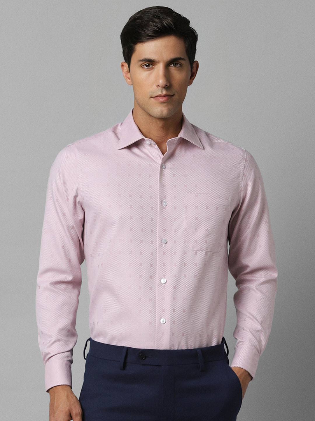 

Louis Philippe Men Self Design Pure Cotton Formal Shirt, Pink