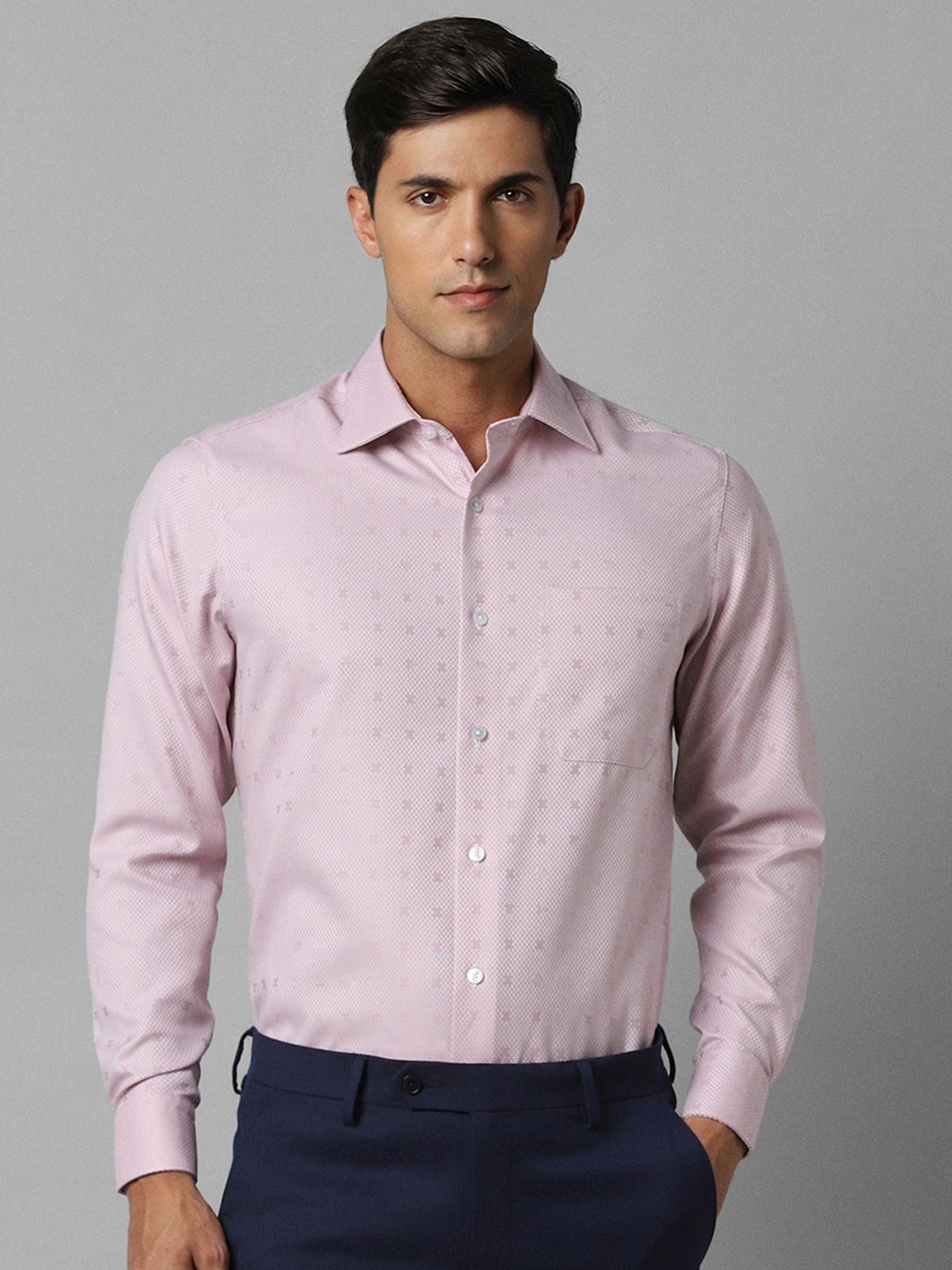 

Louis Philippe Permapress Classic Self Design Pure Cotton Wrinkle Free Formal Shirt, Pink