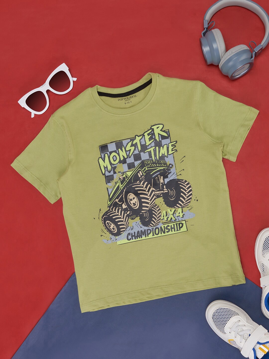 

Pantaloons Junior Boys Graphic Printed Cotton T-shirt, Olive