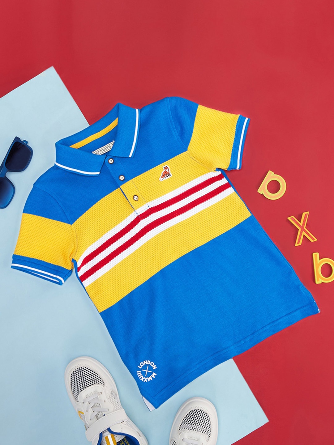 

Pantaloons Junior Boys Colourblocked Polo Collar Regular Fit CottonT-Shirts, Blue