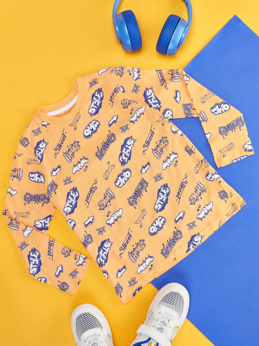 

Pantaloons Junior Boys Conversational Printed Regular Fit Cotton Casual T-shirt, Orange