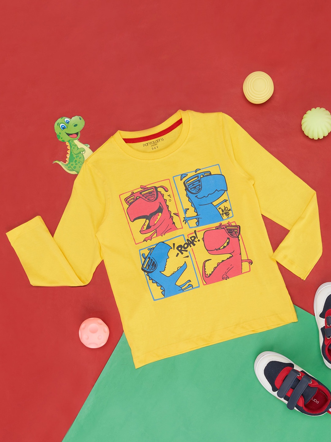 

Pantaloons Junior Boys Graphic Printed Round Neck Regular Fit Cotton T-Shirt, Yellow