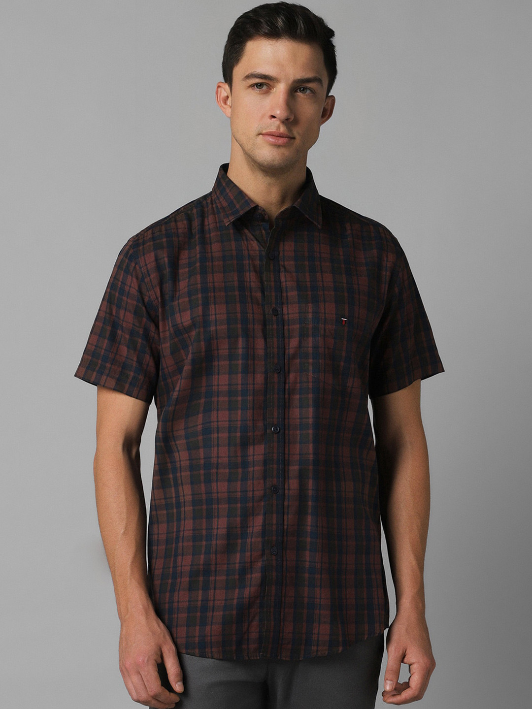 

Louis Philippe Sport Slim Fit Tartan Checked Pure Cotton Casual Shirt, Brown