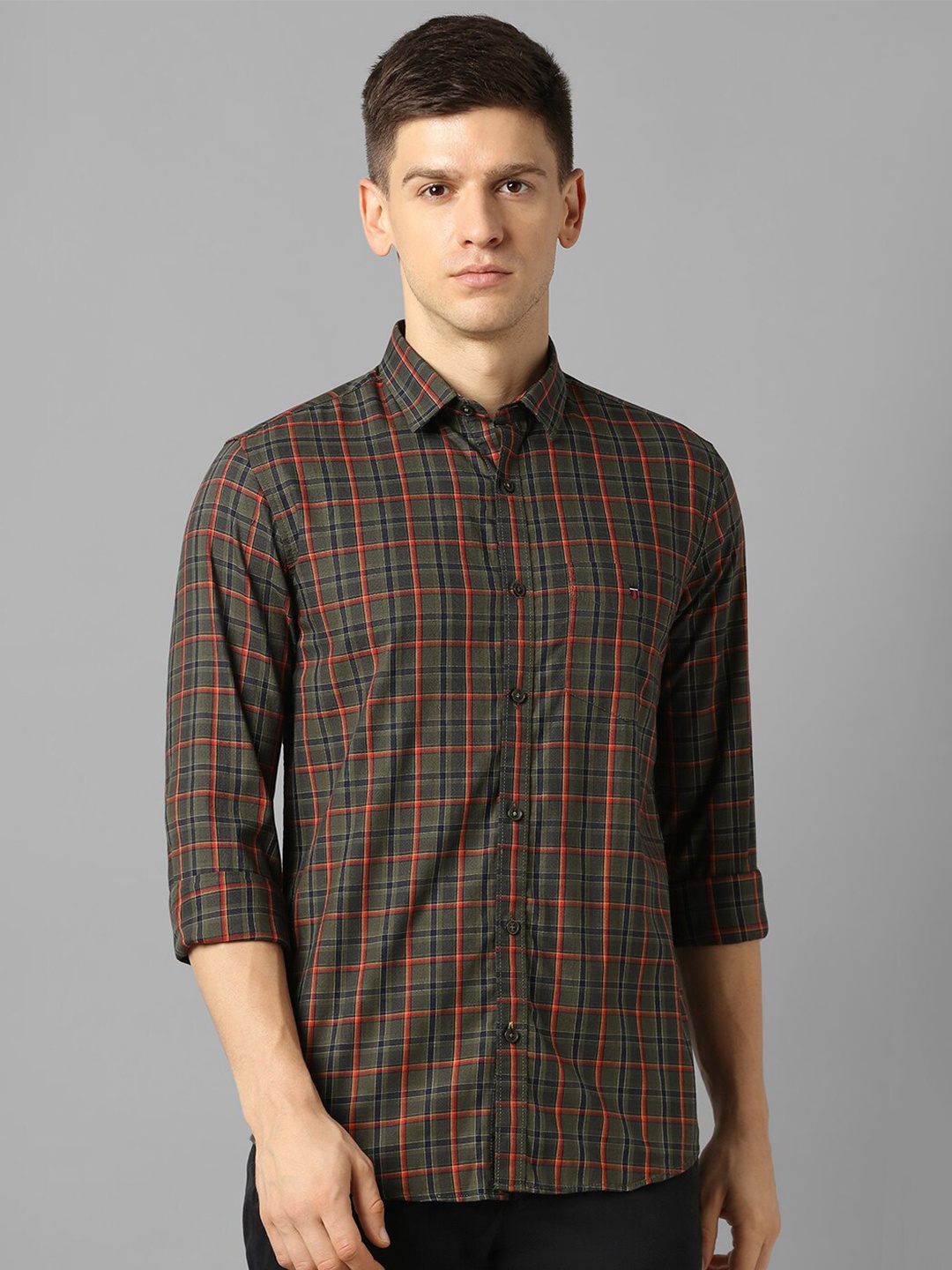 

Louis Philippe Sport Checked Slim Fit Pure Cotton Casual Shirt, Olive