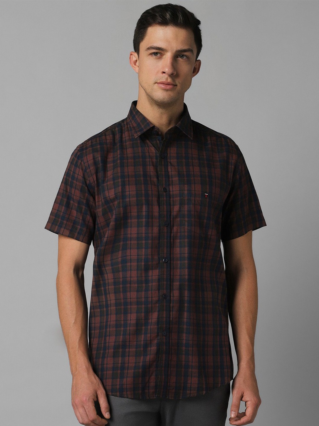 

Louis Philippe Sport Checked Slim Fit Classic Cotton Casual Shirt, Brown