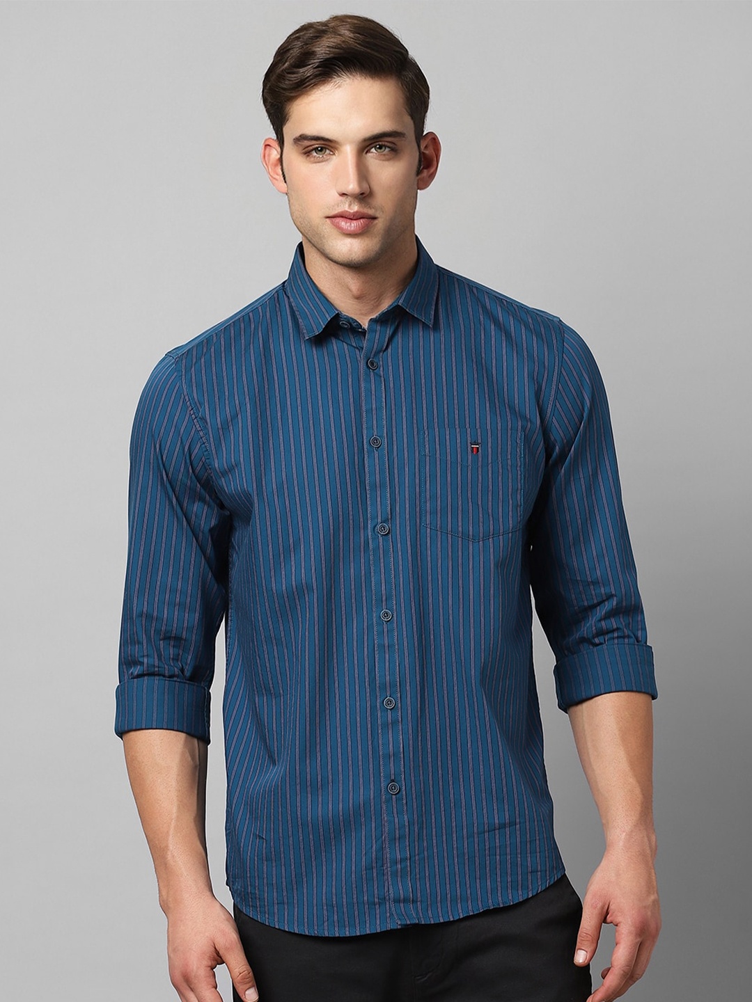 

Louis Philippe Sport Super Slim Fit Striped Pure Cotton Casual Shirt, Blue