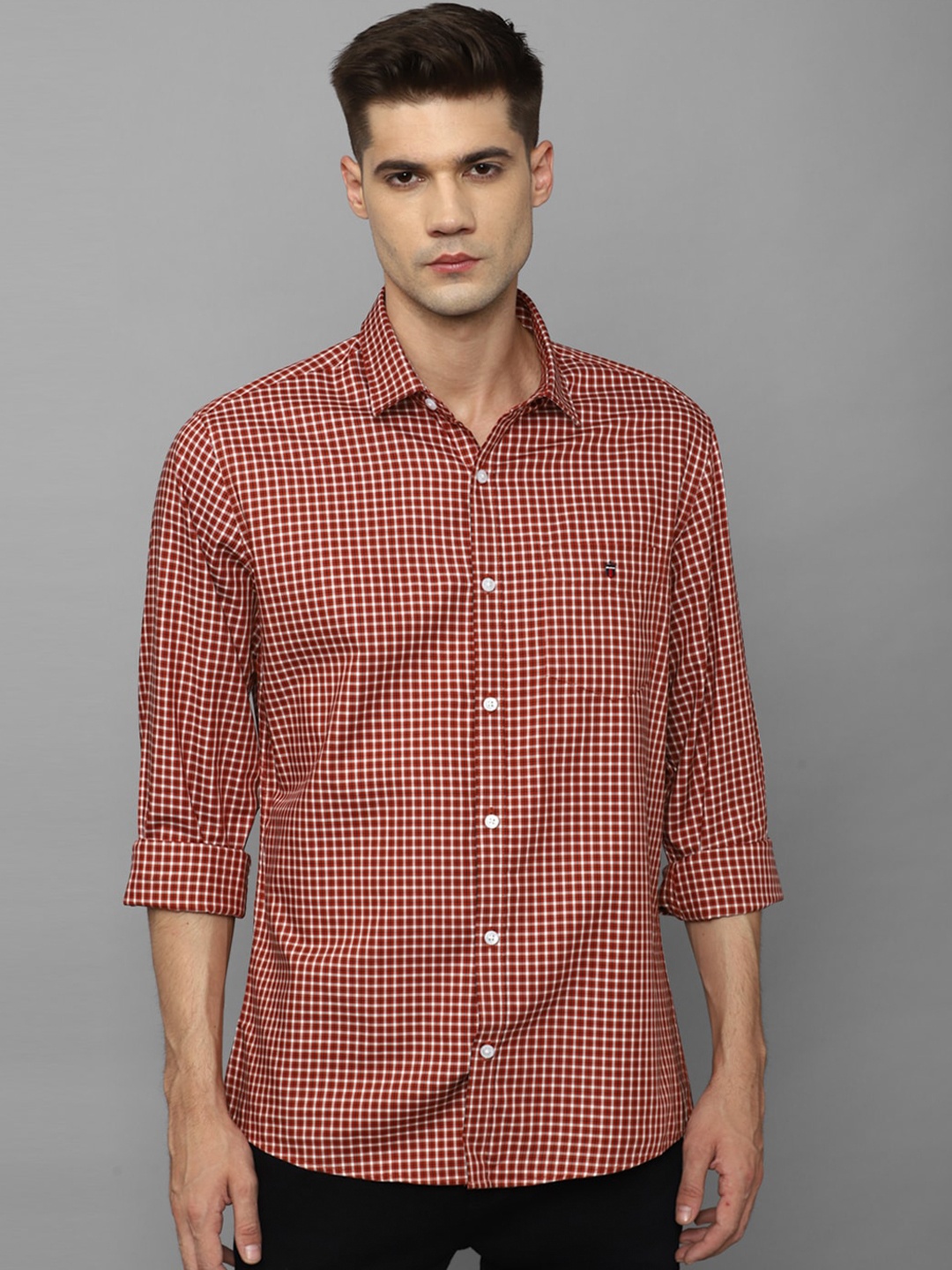 

Louis Philippe Sport Slim Fit Gingham Checked Pure Cotton Casual Shirt, Orange