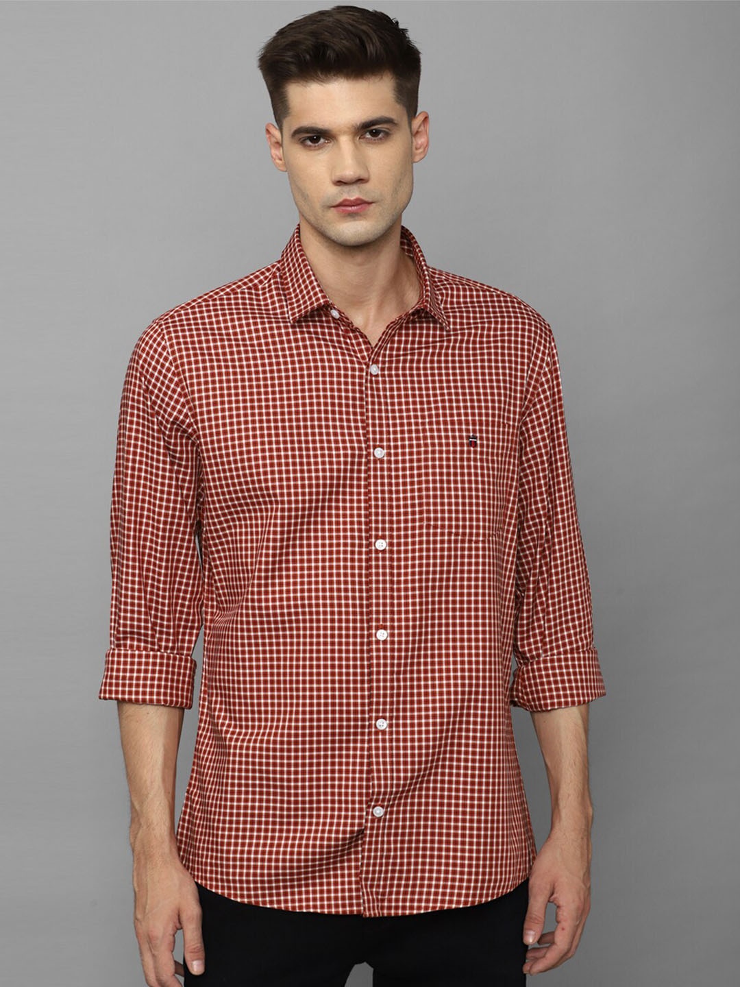 

Louis Philippe Sport Gingham Checked Pure Cotton Shirt, Maroon