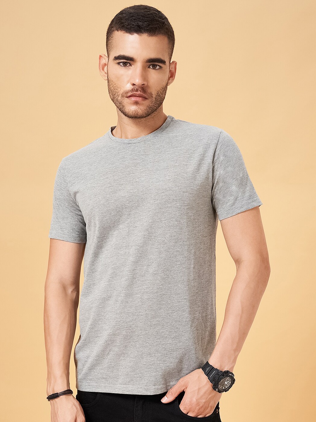 

People Short Sleeves Slim Fit T-shirt, Grey melange