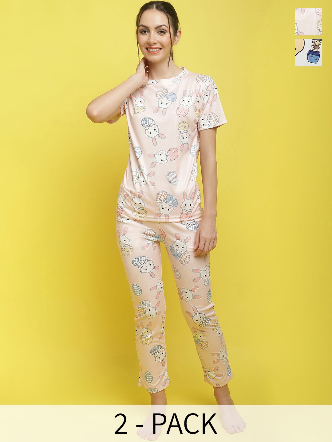 

KALINI Graphic Printed Pure Cotton T-Shirt With Pyjama, Pink