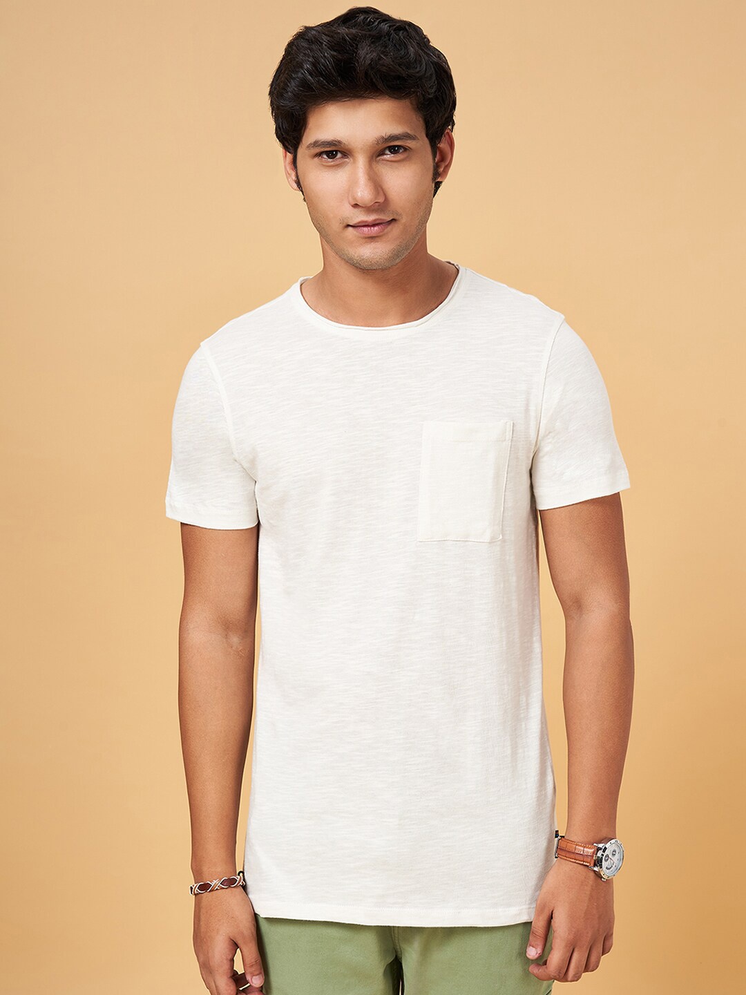 

Urban Ranger by pantaloons Slim Fit Cotton Casual T-shirt, White