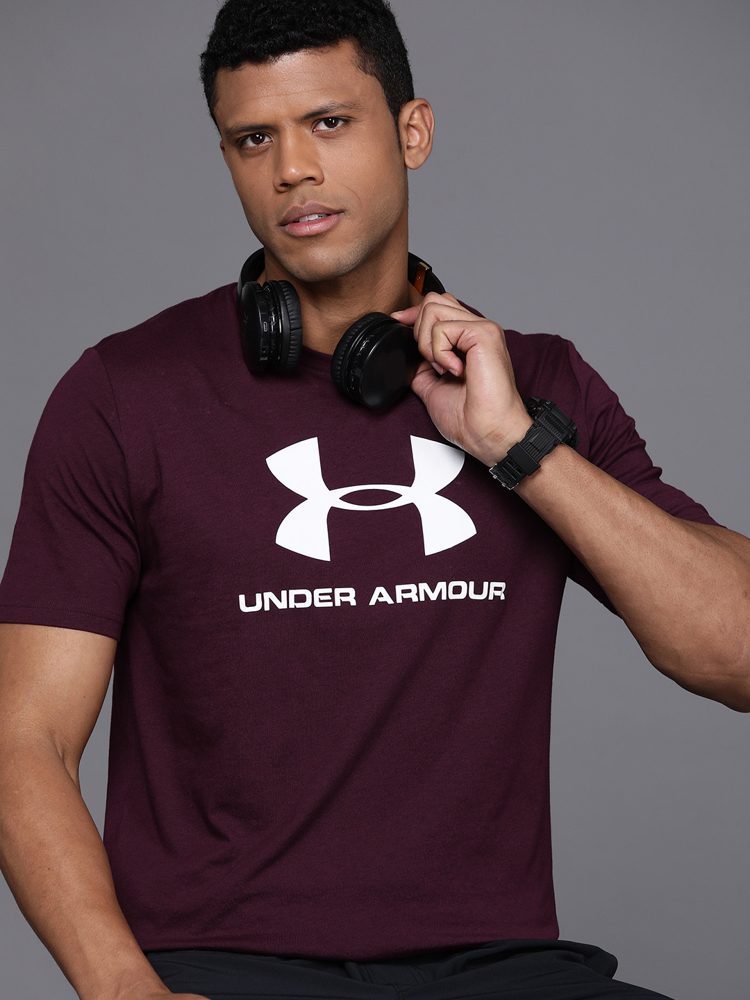 

UNDER ARMOUR Brand Logo Printed Longline Training T-shirt, Maroon