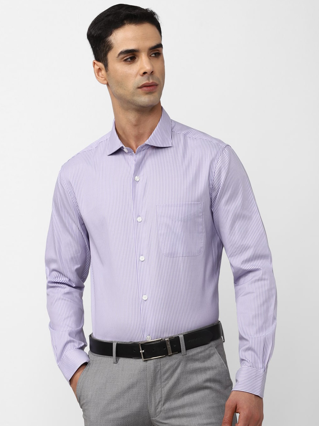 

Peter England Elite Vertical Striped Slim Fit Pure Cotton Formal Shirt, Purple