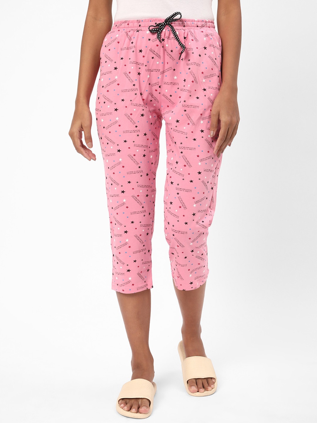 

R&B Women Printed Cotton Capri, Pink