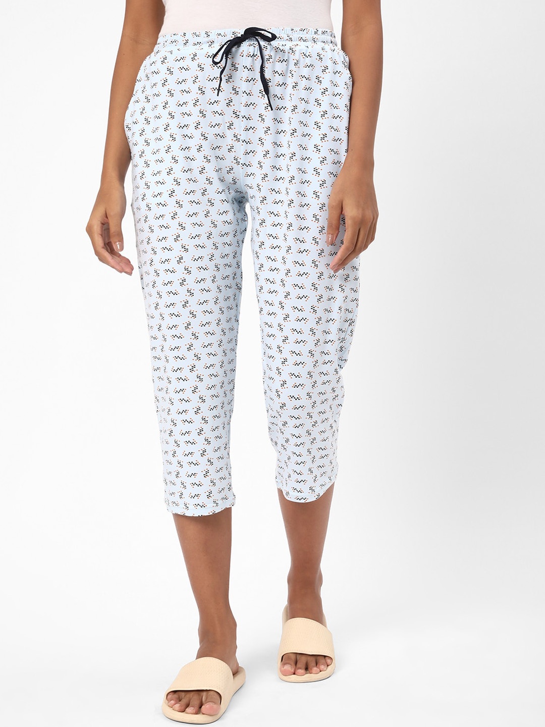 

R&B Women Printed Cotton Capris, Blue