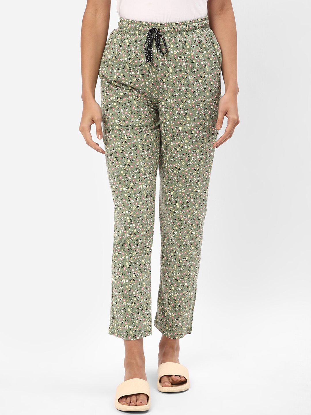 

R&B Women Printed Cotton Lounge Pants, Green