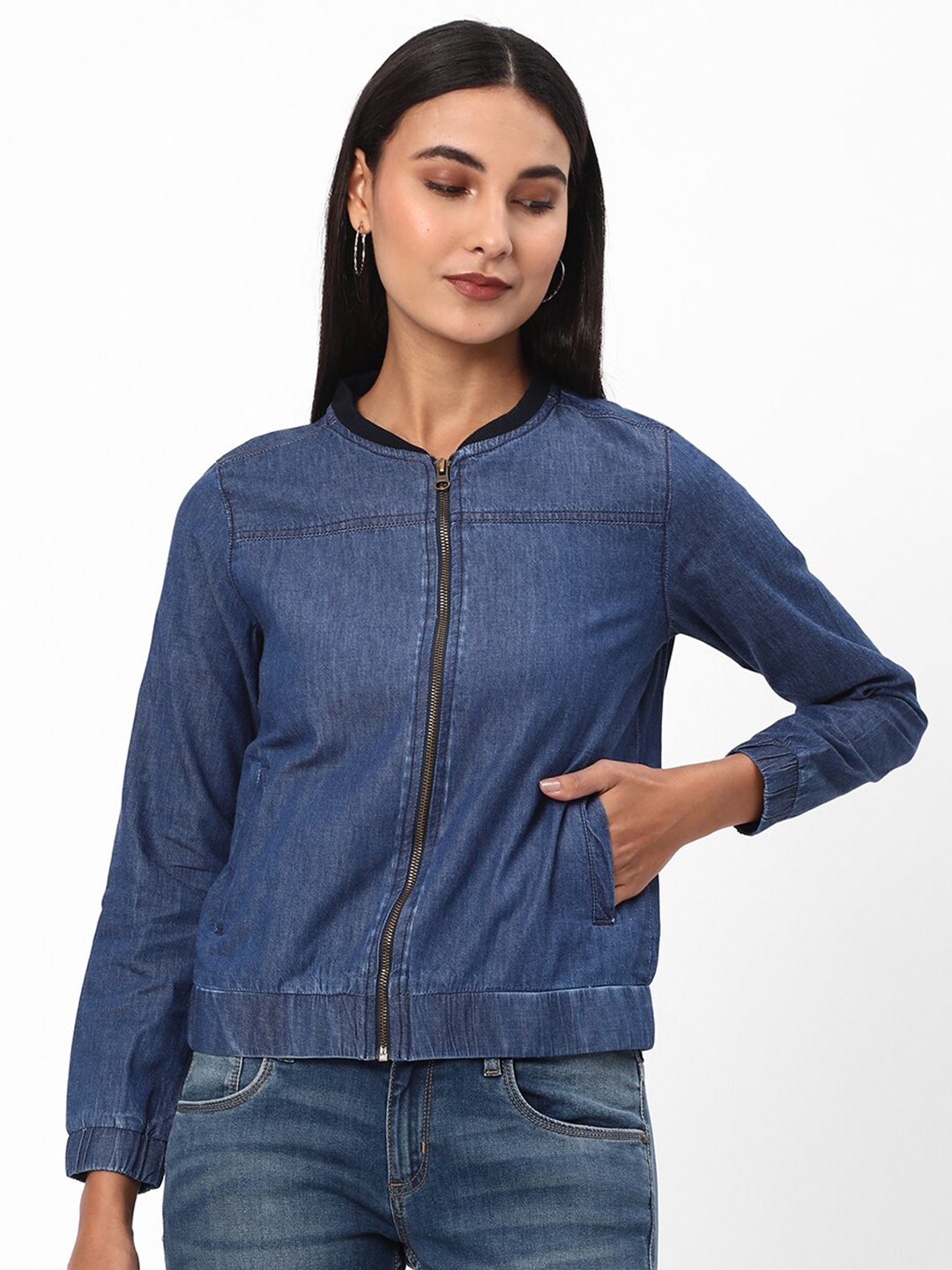 

R&B Mandarin Collar Cotton Top, Blue