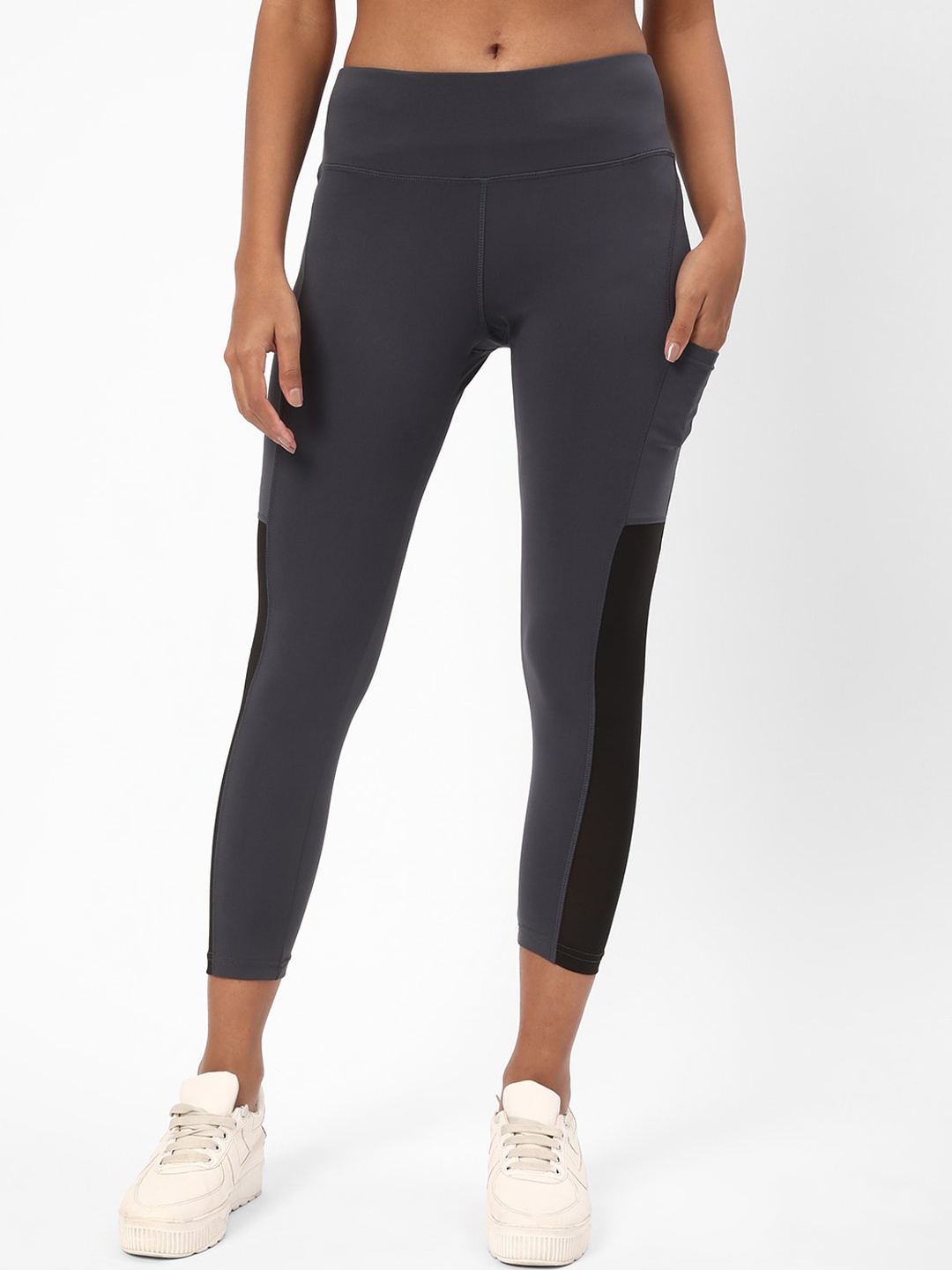 

R&B Women Mesh-Panel Cropped Tights, Grey