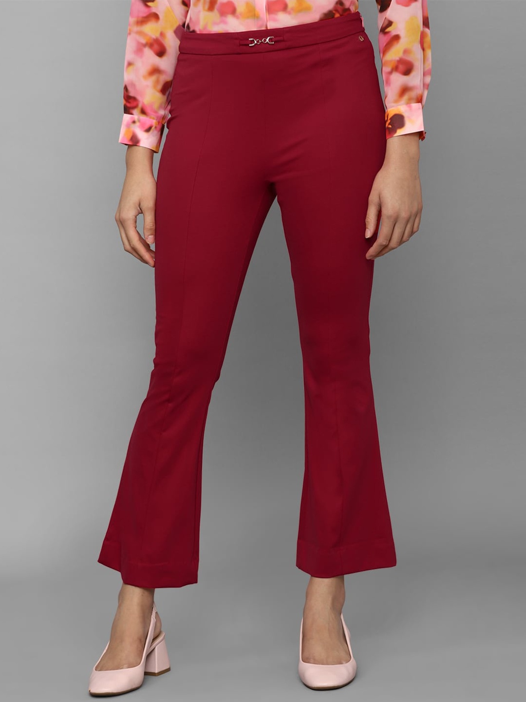 

Allen Solly Woman Mid-Rise Bootcut Trousers, Maroon